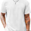 Runcati Men's Casual T-Shirts Short Sleeve Crewneck Summer Stretchy Shirt Textured Jacquard Tops (White, XXL)