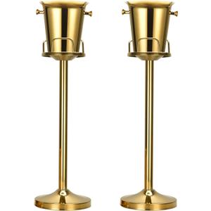 Champagne Bucket with Stand,Ice Bucket with Stand Stainless Steel Bucket Wine Chiller On Stand 12Lb Hammered Tall Ice Bucket Stand for Party Bar Ktv Bbq Home,3ft (gold, 2 packs)