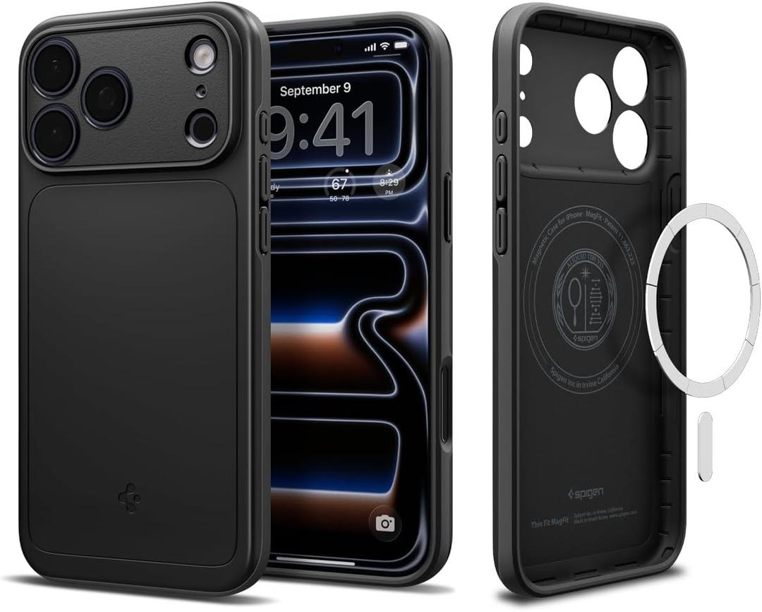 Spigen for iPhone 17 Pro Max Case, Thin Fit MagFit [TPU Covered Camera Control] [Compatible with MagSafe] - Black
