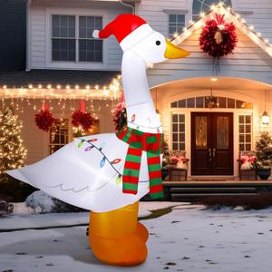 6Ft Christmas Goose Inflatable with Built in LED Lights Goose Xmas Blow-Up Lawn Decoration for Winter Home Garden Yard Holiday Party Indoor Outdoor Decor