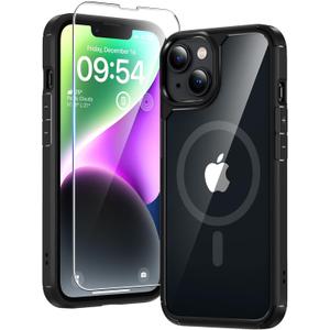 TAURI 2-in-1 Magnetic for iPhone 14 Case, [Designed with Magsafe] with Screen Protector, Shockproof Case for iPhone 14, Black