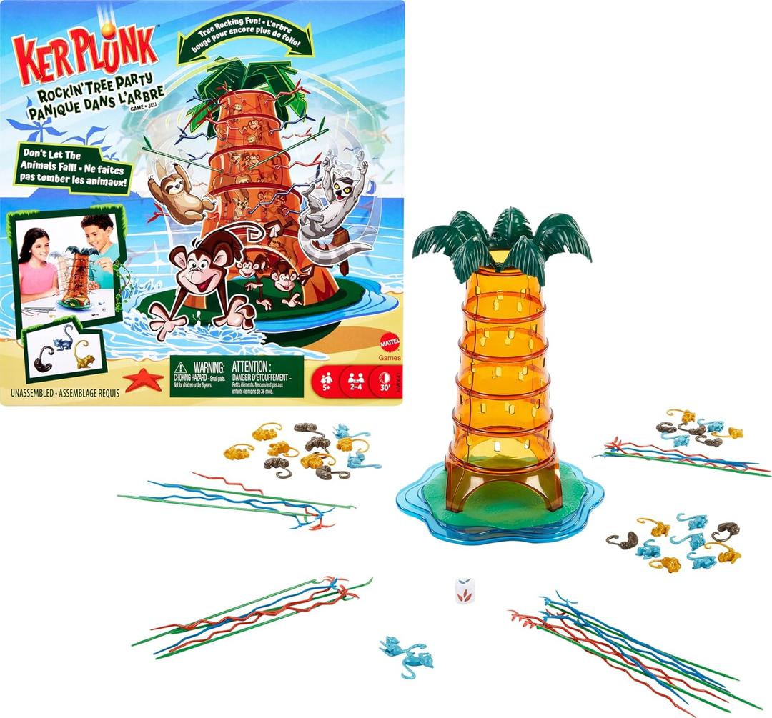 Mattel Games Kerplunk Rockin Tree Party Game for Kids, Families & Parties, Features Animal Pieces Mattel Games Kerplunk Rockin Tree Party Game for Kids, Families & Parties, Features Animal Pieces
