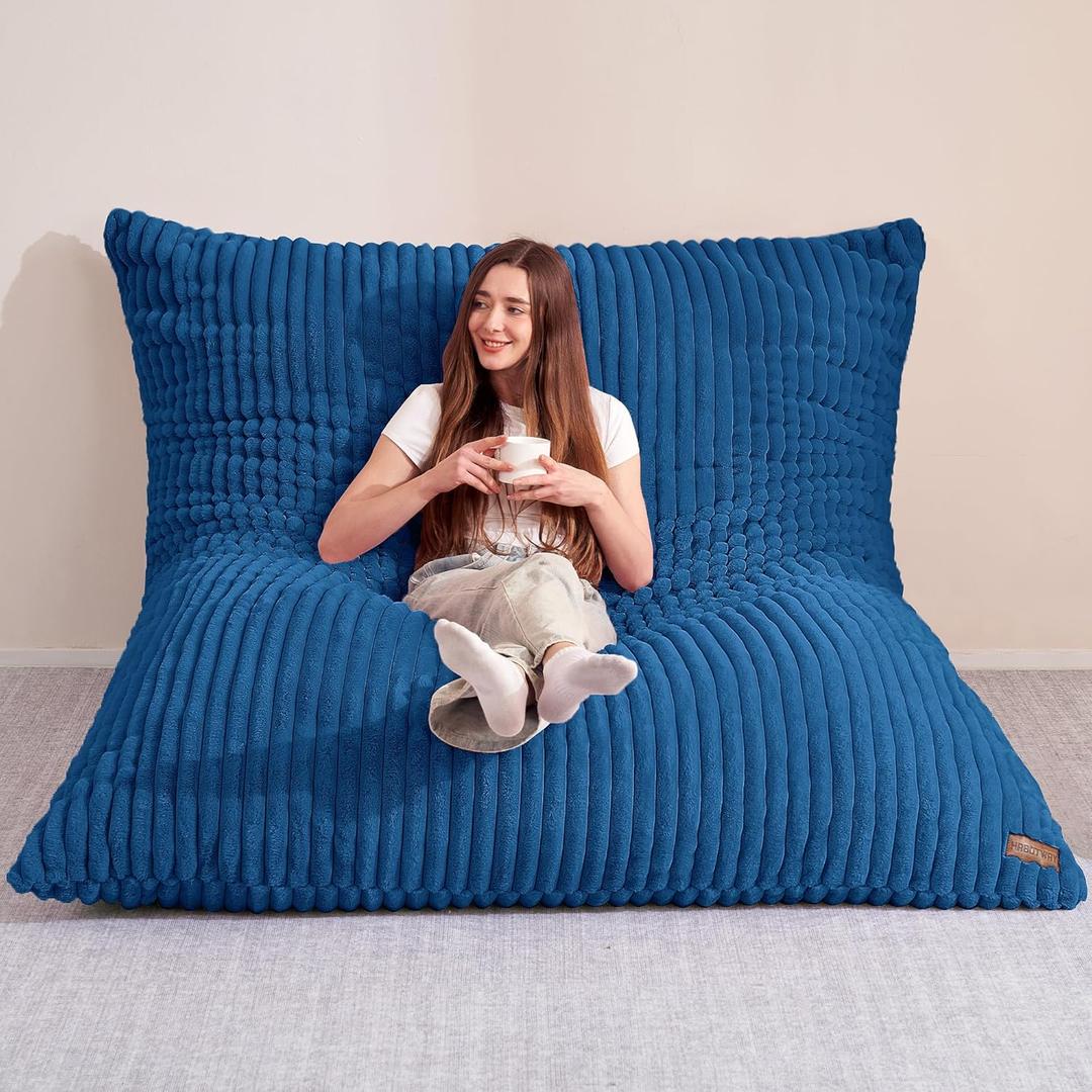HABUTWAY 4-in-1 Bean Bag Chair, Convertible Chair with High-Density Memory Foam Filling & Machine Washable Cover, Giant Bean Bag Chair for Adults (Blue)