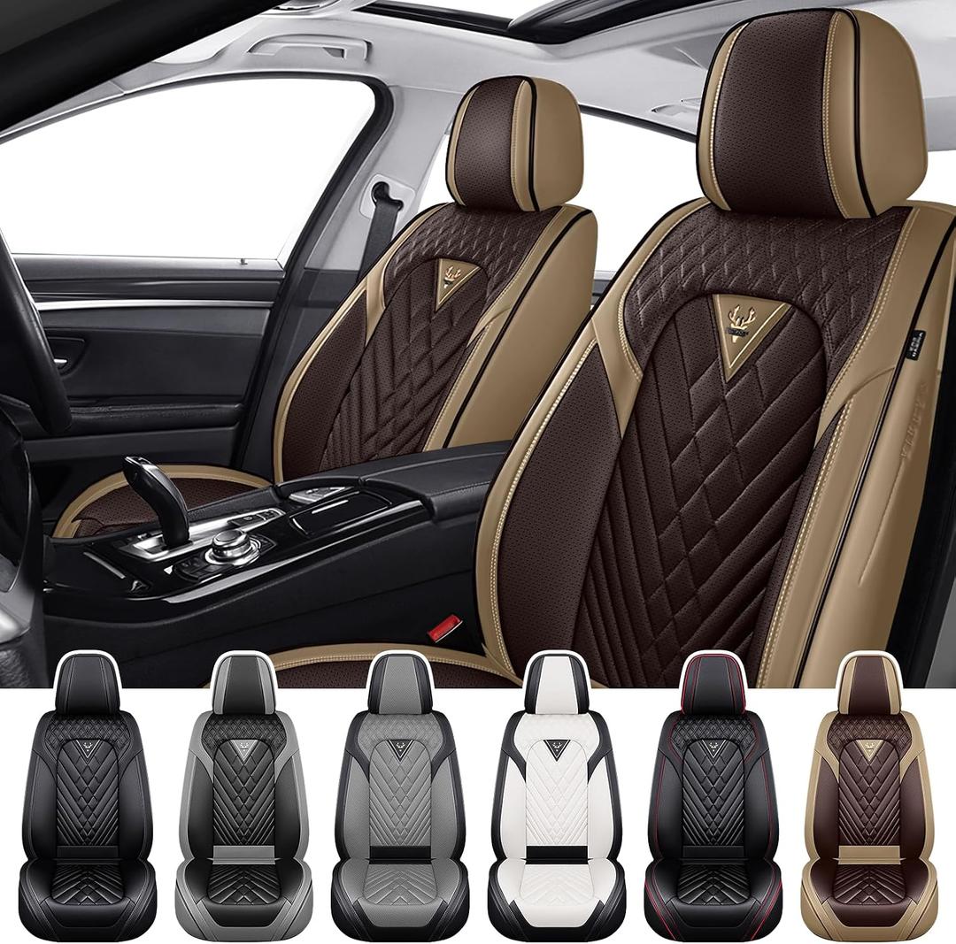 Truck Seat Covers for GMC Sierra 1500 2007-2026, Waterproof Premium Leather Full Coverage Car Seat Cover, Muscle Sport Style Auto Interior Seat Cover Sets (Front Set/Brown Coffee)