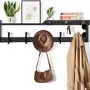 29'' Coat Rack Wall Mount with Shelf, Coat Hanger Wall Mount with Key Hooks and Mail Holder, Wood Entryway Floating Shelf with Hooks and Storage, Hat Rack for Wall Key Holder Mail Organizer (29 Inch Long, Black)