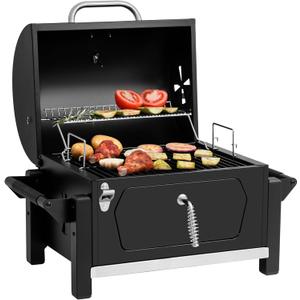 Royal Gourmet CD1519 Portable Charcoal Grill with Warming Rack, Tabletop Charcoal Grill with 303 Sq. In Cooking Area for Outdoor Camping and Picnic Grilling, Black