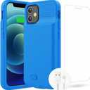 GIN FOXI Battery Case for iPhone 12 Pro Max, Real 7000mAh Ultra-Slim Battery Charging Case Rechargeable Anti-Fall Protection Extended Charger Cover for iPhone 12 Pro Max Battery Case(6.7 inch) Blue (For iPhone 12 Pro Max(6.7 inch) New)