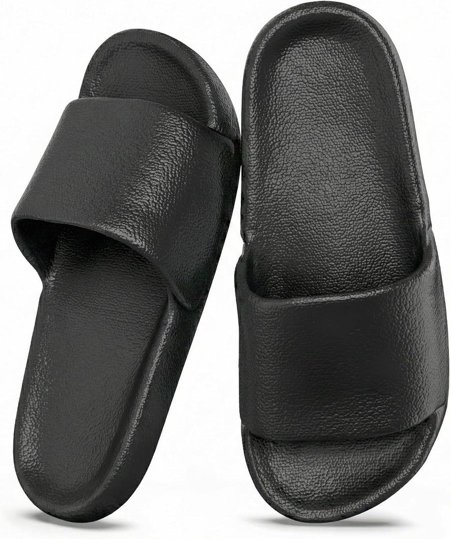 Shower Shoes for Women & Men - Non-Slip House Slippers - Cloud Comfort Slides - Quick-Dry, Arch Support - Perfect for Bathroom, Beach, Pool, Travel (Black), Size: 10.5-11 Wide Women/9-9.5 Men