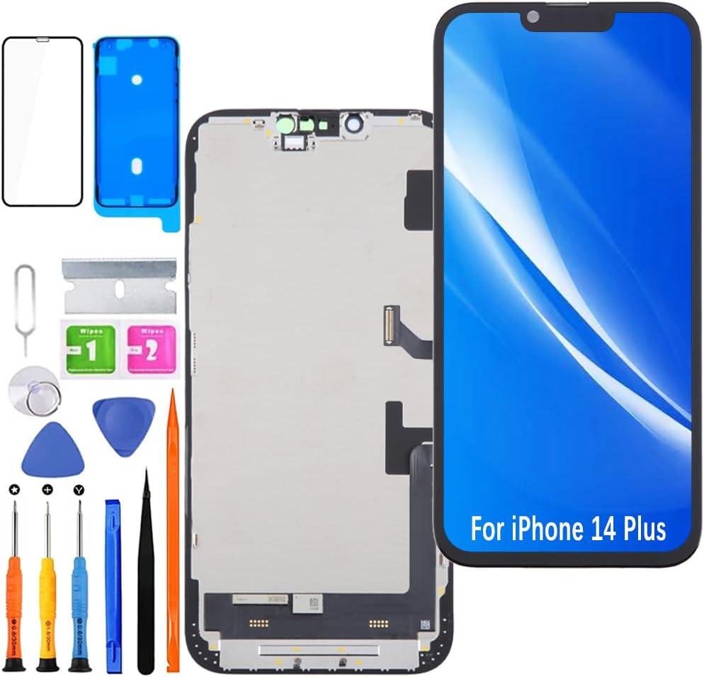 Screen Replacement for iPhone 14 Plus LCD Display FHD Touchscreen 3D Touch Face ID Digitizer Frame Mounting, Waterproof Adhesive, Repair Kits