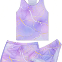 Sylfairy Girls 3 Piece Bathing Suit Summer UPF 50+ Racerback Swimsuit with Shorts Beach Tankini Sets 8-15 Years