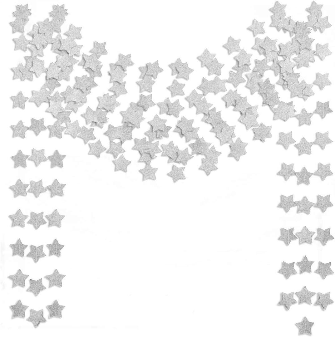 6 Pcs Glitter Silver Star Paper Garland Christmas Birthday Party Decorations Sparkling Bunting Banner Hanging Decorations for Bridal Shower Baby Shower Bachelorette Party Wedding Holiday (50 Feet)