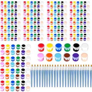 24 Pack Mini Acrylic Paint Set, 12 Colors Washable Acrylic Paint Strips with 48Pcs Painting Brushes for Kids&Adults Paint, 336 PCS Kids Painting Kit for Birthday Party Favor, Classroom, Art Gift