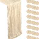 8 Pack Beige Cheesecloth Table Runner 10Ft Spring Gauze Cheese Cloth Table Runner 120 Inch Boho Sheer Rustic Fabric for Holiday Decor Bridal Baby Shower Wedding Home Decorations Beige, 8 Pcs - 10Ft