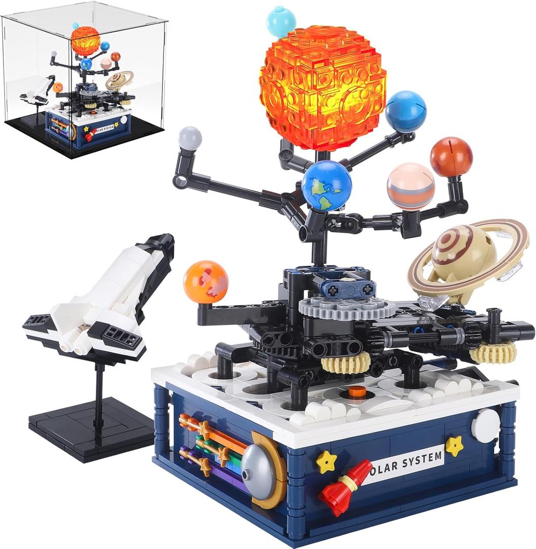 Solar System Model Building Blocks Sets with Acrylic Display BoxTechnic Space Earth Moon and Sun Orrery Educational Planet Toys for Science Experiments Learning Kits 775 Pieces (Tyxdz)
