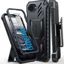 FNTCASE for iPhone 16e Phone Case: Military Grade [Built-in Screen Protector] [Belt-Clip & Kickstand] Matte Drop Proof Protection Cover | Rugged Shockproof TPU Protective Sturdy Cases 2025 - Black