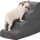 Joydeco Dog Stairs for Bed 22.8" H, 4-Step Pet Steps for Small Dogs and Cats, Dog Steps for High Bed, Non-Slip Balanced Ramp Indoor Pet Stairs, Gray