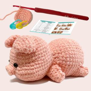JueRum Pig Beginner Crochet Kits for Adult,Amigurumi Crochet Kit with Step-by-Step Video Tutorials, Learn to Crochet Pig Animals Knitting Kit for Adult