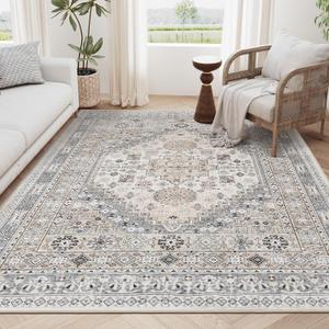 zesthome 5x7 Area Rugs - Ultra-Thin Washble Rug, Stain Resistant Anti Slip Backing Rugs for Living Room,Bedroom, Vintage Home Decor Area Rug (Beige,5'x7') (5' x 7' (Rectangular))