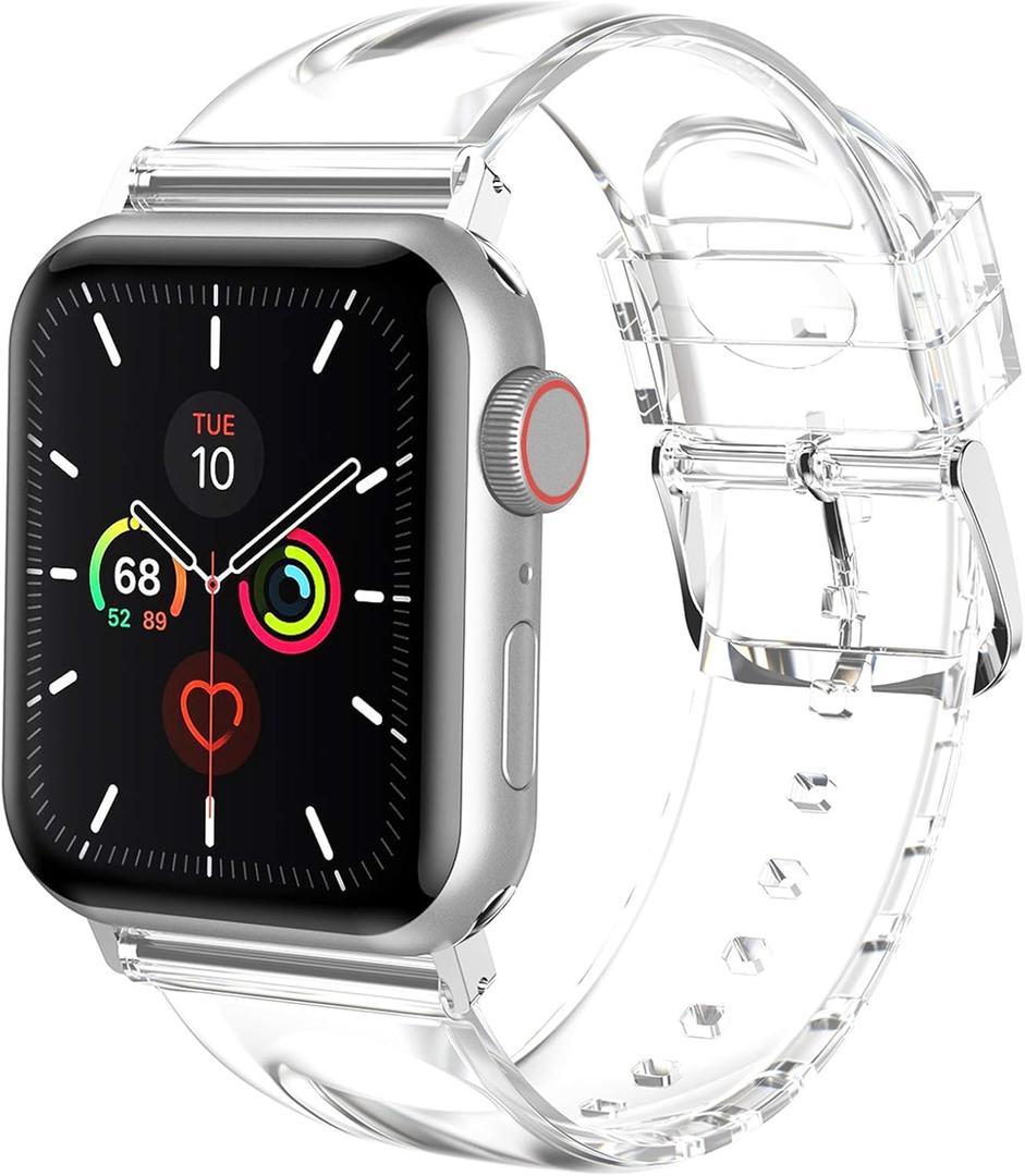 iiteeology Compatible with Apple Watch Band 46mm 45mm 44mm 42mm 41mm 40mm 38mm, Transparent Clear Soft Silicone iWatch Bands for Women Series 1-11