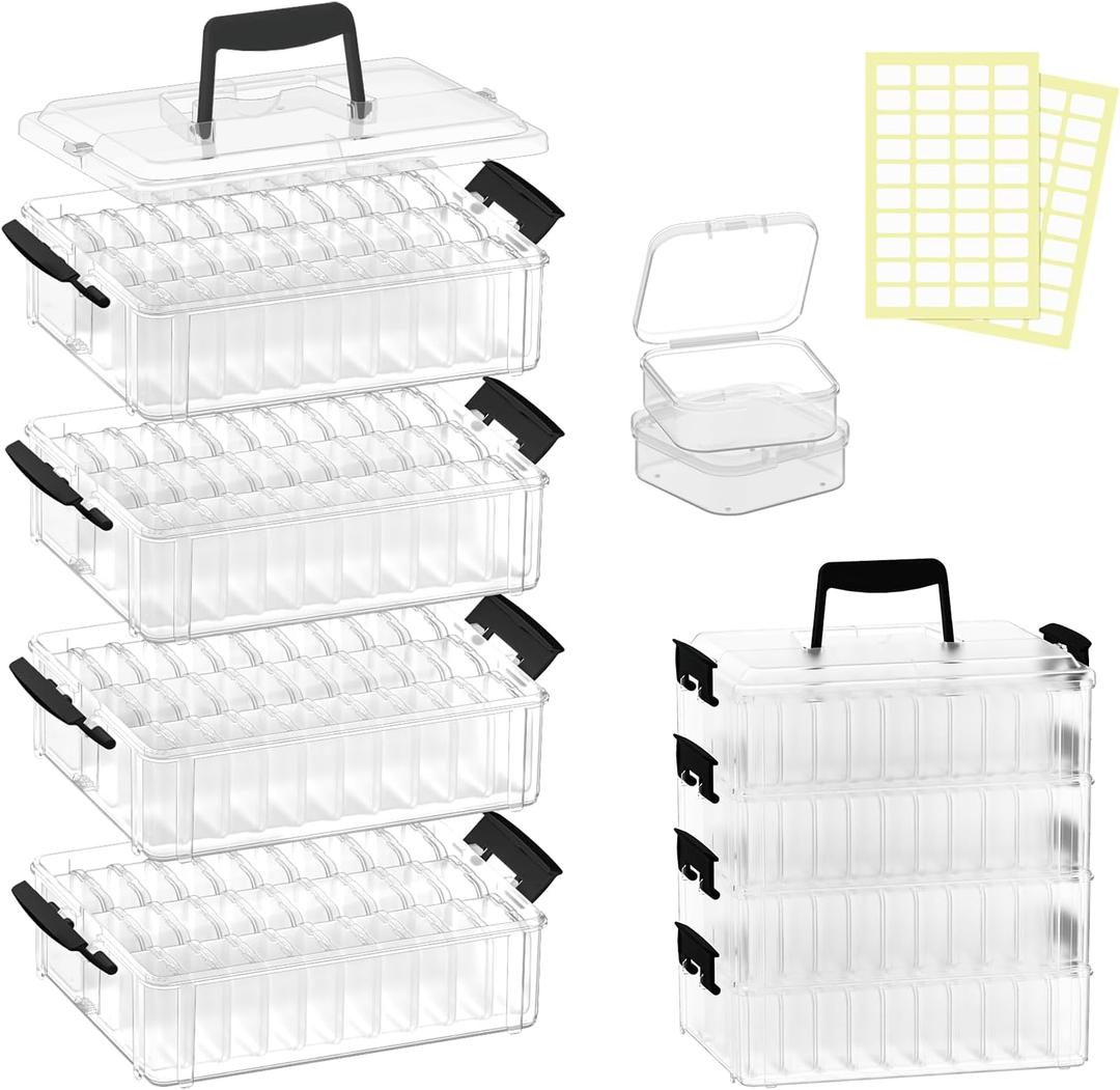 Bead Organizer Box 120 Pcs, 4-Tier Large Capacity Stackable Bead Storage Containers, Portable Plastic Craft Organizers for Jewelry Making, Bracelets, DIY, Nail Art Charms