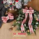 LaRibbons Christmas Wired Ribbon 2.5 inch Double Faced Red HO and Striped Christmas Ribbon for Tree Garland, Wreath Bow, Xmas Crafts Decorations, 2 Rolls 10 Yards Total