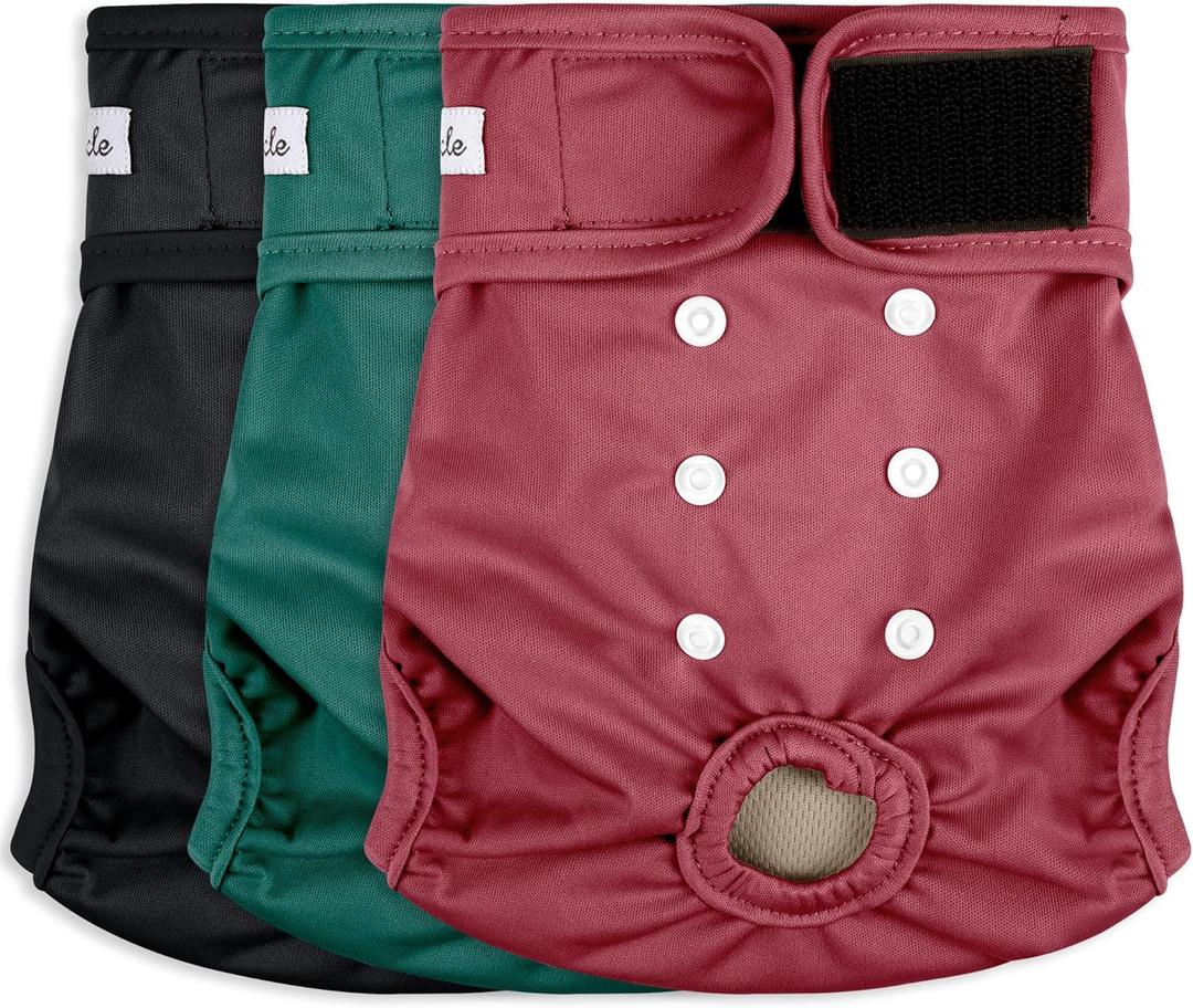 3 Pack Female Dog Diapers - Reusable Diapers for Doggie in Heat - Highly Absorbent Dog Diapers Female for Pet Incontinence with Adjustable Snaps (Red,Grreen,Black) (Medium (12-15Waist)
