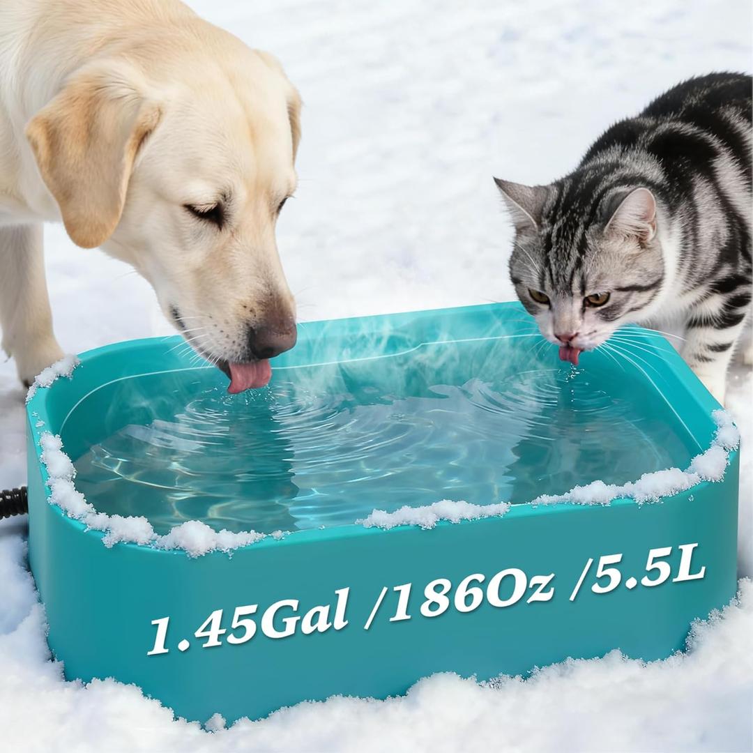1.45 Gal/5.5L Heated Water Bowl, Extra Large Heated Dog Bowls for Outside, Safety Listed Heated Pet Bowl with Anti-Chew Cord for Dog & Cat Drinking Water in Winter, BPA-Free, Anti-Slip Base (Blue)