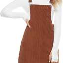 Yeokou Womens Casual Corduroy Bib Knee Length Overalls Pinafore Midi Dress Jumpsuit (X-Large, Brown)
