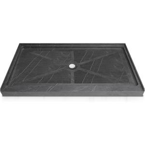 CKB Shower Base 60 in x 30 in Alcove with Center Drain, Gray Marble Look Acrylic Fiberglass Shower Pan, Low Profile Threshold, Slip Resistant, Waterproof