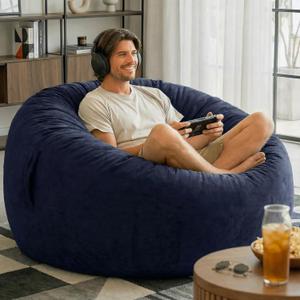 Codi Bean Bag Chair with Filler Included, 4 FT - Comfy Large Beanbag Chairs for Adults, Premium Foam Added - Machine Washable and Soft Mink Bonded Cover - Blue, 4ft