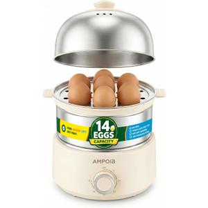 14 Eggs Electric Egg Cooker, 350W Rapid Egg Boiler with 30-Min Timer & Auto Shut-Off, Stainless Steel, Dishwasher Safe for Soft, Medium, Hard Boiled, Steamed Eggs, Vegetables & Seafood, Beige