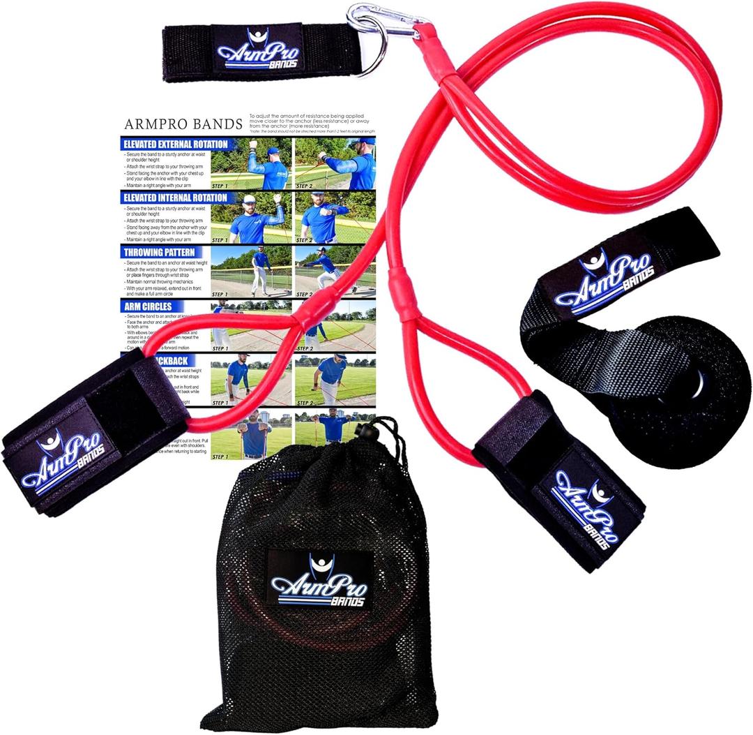 Arm Pro Bands Baseball Softball Resistance Training Bands for Arm Strength, Pitching and Conditioning Equipment, Anchor Strap, Door Mount (Red - Advanced Athletes, High School, Travel Teams)
