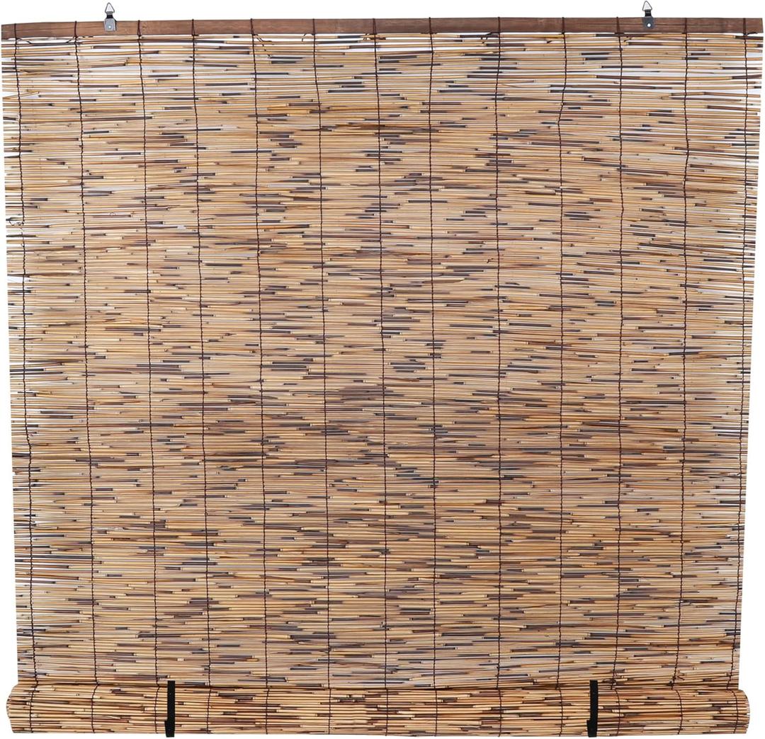 Cordless Reed Blinds, 48" W x 72" L Bamboo Roll Up Shade, Privacy Screen Waterproof Roller Shades for Porch, Bamboo Windows Curtain for Indoor, Patio