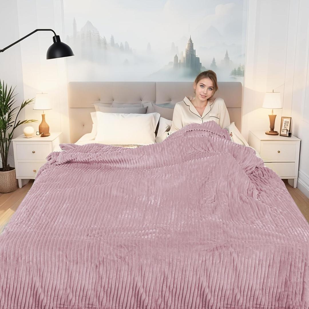 Electric Heated Blanket Twin Size 62"x84" with Cozy Flannel, 6 Heat Settings & 10 Hours Auto Off, Soft & Cozy Warming Throw for Home, Office, or Bed, Machine Washable, Pink