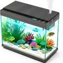 Smart Aquarium Fish Tank with Silent Water Pump, 2.4 Gallon Small Aquarium with Quick Start Kit, Temperature Display, Humidifier and RGB Lights, Perfect for Home, Office, and Decor, Black