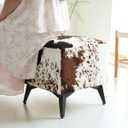 Tricolor Cow Print Ottoman, Faux Cowhide Footstool, Western Style, 16"D x 16"W x 17"H