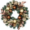 Valery Madelyn 20'' Pre-Lit Christmas Wreath for Front Door with Lights, Lighted Christmas Door Wreath with Bronze Copper Good Balls for Home Porch Fireplace Window Holiday Party Wall Decor
