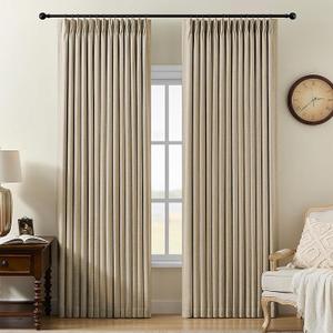 Pinch Pleated Curtains 100% Blackout Linen Curtains 84 Inches Long for Bedroom Living Room, Sand Color Memory Trained Thermal Insulated Room Darkening Window Drapes with Hooks 2 Panels 40"Wx84"L
