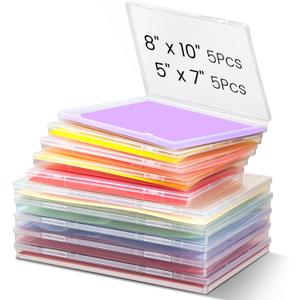 Leinuosen 10 Pack Photo Storage Box Set 5 Pcs 8 x10 and 5 Pcs 5 x7 Plastic Photo Organizer with Snap Tight Latch Large Picture Container for Postcard Scrapbook Paper Crafts Office Document Supplies