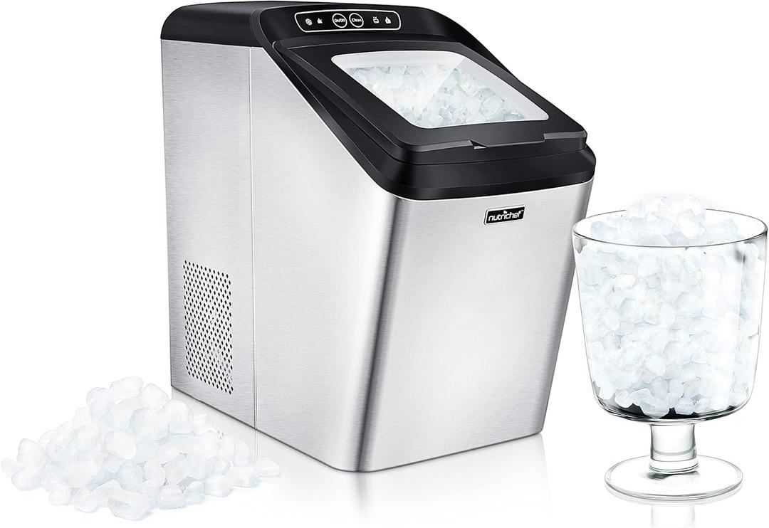 NutriChef Countertop Ice Maker Machine - Compact Ice Maker, 26 lbs Daily Capacity, Rear Drain Hose, 1.5 lbs Basket, Self-Cleaning, Quiet Design (17.64"D x 16.93"W x 9.69"H)