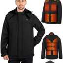 Vinderfine Heated Jackets for Men, Windproof Waterproof Winter Heating Coat, Mens Soft Shell Heated Jacket, Detachable Hood 2XL
