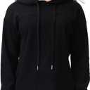 Waffle Hoodies for Woman: Knit Long Sleeve Drawstring Hooded Pullover Womens Oversized Thermal Lightweight Loose Sweatshirts Casual Athleisure Fall Trendy Black (Black, M)