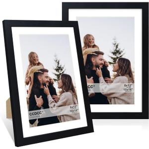 10x14 Picture Frame Set of 2, 10 x 14 Wood Photo Frames with Mat for 8x12 or 30x40cm Diamond Painting Art, Wooden Frame with Real Glass Cover for Wall and Tabletop Display,Black
