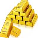 HyDren 12 Pcs Fake Gold Bar Replica Golden Bullion Glittering Brick Movie Prop Stage Decoration Christmas Treasure Hunt Game Pirate Party Favors Supplies Novelty Gift(2.4 x 1.1 x 0.7 Inch)