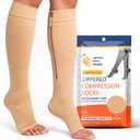 Lemon Hero Zipper Compression Socks 15-20 mmHg Open Toe, Medical Zip Up Compression Stockings for Women and Men - Improves Blood Circulation, Relieves Pain & Swelling (Large, Beige)