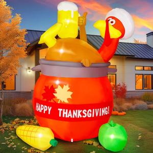 Alupssuc 6FT Thanksgiving Inflatables Turkey Outdoor Decoration, Blow Up Yard Turkey on Pumpkin with LED for Indoor Family Party Yard Garden Lawn Decor