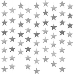 Yzurbu Silver Star Garland, 78 Feet Double Side Hanging Sparkly Paper Star Banner Decorations for Birthday Wedding Engagement Baby Shower Christmas Thanksgiving Halloween