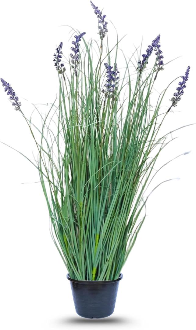 Seasons Need Artificial Lavender Fake Grass Plant - 28 inches with Black Plastic Planter for Home Wedding Kitchen Garden Patio Window Centerpieces Indoor Outdoor Dcor (1Pc)