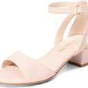 DREAM PAIRS Girls Sandals Chunky Pump Ankle Strap High Heels Dress Open Toe Flower Wedding Party for Little Big Kid, Size 4 Big Kid, Nude, KKUMHS2505