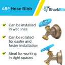 SharkBite 1/2 x 3/4 Inch MHT 45 Degree Hose Bibb, Multi Turn, Push To Connect Brass Plumbing Fitting, PEX Pipe, Copper, CPVC, PE-RT, HDPE, 24632LF